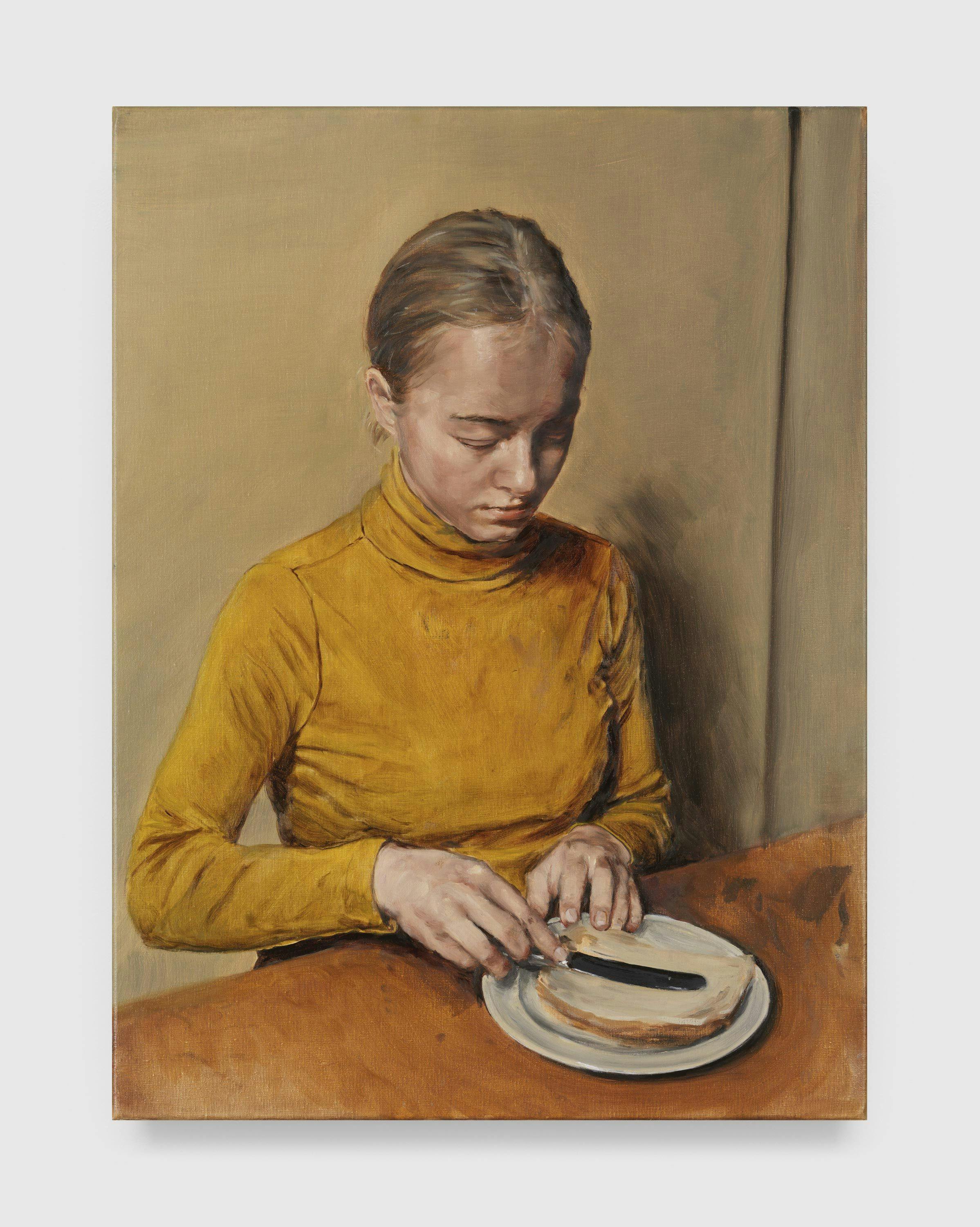 A painting by Michaël Borremans, titled The Cheese Sandwich, dated 2019.